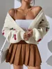 Malciklo Women Open Front Loak Loak Sweater Cardigan Cherry Emelcodery Emercodery Funtern Long Ricked Jacket 231221