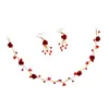 Haarclips Brautkronstirnband Tiara Mode Red Rose Ohrringe Kopfstückschmuck Set