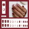 False Nails Square Flash Wine Red Fake Full Cover UV Gel Cherry Color For Women And Girls Nail Decor