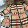 toddler designer clothes baby Down jumpsuit Checkered printing kids Winter clothing Size 75-110 boy and girl overcoat Warm gloves designer baby clothes