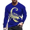 Camisetas masculinas de escorpião europeia Men com mangas compridas camisetas casuais camisetas de personalidade de hip-hop redondo tops de pescoço