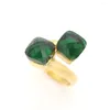 Cluster Rings JSBAO 3 Colours Double Glass Stone Stainless Steel Fashion Ring Women Red/Green/Black Color For Jewelry