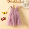 Flickans klänningar Focusnorm 4 färger 0-4y Summer Kids Girls Princess Dress ärmlös solid mesh spets tyll tutu sundress med fjäril