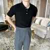 Herrpolos 2023 Spring and Summer Men Short Sleeve Polo Solid Color Lapel Top Korean Style Slim Fit High Quality Tee Shirt Q85