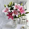 Decorative Flowers 6pcs Artificial 3 Head Lily Flower Branch Bridal Bouquet Plant Background Wedding Home Garden Al Office Bar Desk