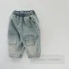 INS Kids casual jeans fashion boys girls water washed denim straight pants 2024 spring children loose cowboy trousers Z6240