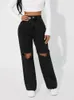 Denimcolab High Waist Straight Pant Fashion Hole In Knee Jeans Woman Loose Boyfriend Lady Streetwear Cut Out Denim Trouser 231221