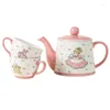 Tee -Sets Cartoon Girl Teapot Kaffeetasse Set rosa Keramik 2 und Topf für Freunden Geburtstag Geschenk Premium Malerei handwerk Tee