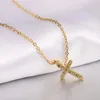 Pendant Necklaces Ins 18K Gold Plated Stainless Steel Cross CZ Stone Necklace For Women Waterproof Hypoallergenic Jewelry Gift