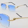 Nouvelle objectif de coupe de diamant de luxe Rimless Metal Cheetah Series Sunglasses Man Woman Fame Frame de haute qualité 18k Gold UV400 Designer Large STA2082