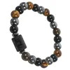 Charm Bracelets Crystal Triple Stone Bead Natural Obsidian Wrist For Men Women Beaded And