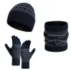 Herrvinter håller varm set unisex beanie tellefingers handskar fleece foder halsduk manlig ullgarn stickad ljuddämpare nacke gaiter hatt