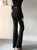 Pantalon féminin automne hiver noir élégant élastique haute taille en velours de taille