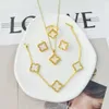 Vintage 4 Leaf hanger ketting armband oorbellen ring voor vrouwen mode goud vergulde klaver sieraden set cadeau 231221