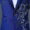 Mâle double face 3D cristal broderie fleurs scène chanteur discothèque costume veste Bar hommes mariage Blazer Masculino 231221