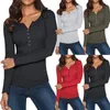 Women's Blouses V-Neck Shirt For Woman 2024 Spring Vintage Solid Color Button Basic Top Casual Long Sleeve Pullover Tunic Ladies Blusa
