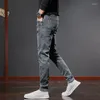 Vêtements de marque de marque masculine Men Fleece Grey Elasticity Slim Skinny Business Casual Casual Classic Type Pantalon de jean masculin confortable