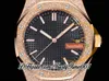 OMF 15500 SA4302 Automatic Mens Watch 41mm Frosted Rose Gold Black Textured Dial Stick Markers Stainless Steel Bracelet Super Edition trustytime001Wristwatches