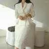 Dwuczęściowa sukienka Babyoung Zestaw kobiet płaszcza top i wysokiej talii Bodycon ołówek Koreańskie szczupłe eleganckie garnitury damskie dama
