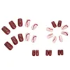 False Nails Square Flash Wine Red Fake Full Cover UV Gel Cherry Color For Women And Girls Nail Decor