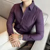 Camisas casuales para hombres Ropa de marca Spring Spring de alta calidad Camisas de manga larga/Masculino Fit Lapel Business Business Purple Office Camiseta 4xl-M