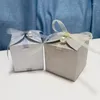 Gift Wrap Paper Square Box 7x7x7cm Ribbon Chocolates Candy For Wedding Baby Shower Bride Party Birthday Party(Champagne Silver)