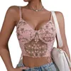 Tanques femininos Mulheres Sexy Crop Crop Top semi-Sheer Roupa Bandagem Baixa Suspender Speaghetti Strap Camiseta Túnica Feminina Bordado Mesh ROPA