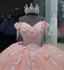 Vestidos de baile de festas de baile de baile de vestidos de baile de baile da quinceanera 3d com zíper personalizado com arestão de gorjeta mais gentido de swee