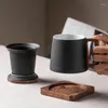 Tazas Cerámica Simplicidad moderna Taza de té doméstica Gran capacidad Manja de madera maciza Topas de separación de té con tapa y filtración