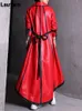 Lautaro Autumn Long Red and Black Patchwork PU PU Caballa de cuero para mujeres Fashion europea de lujo de doble pecho 231221 231221