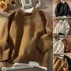 Men's Sweaters Loose Fit Sweater Men Round Neck O-neck Long Sleeve Thickened Warm Pullover Tops Color Matching For Autumn