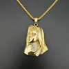 Religious 14k Yellow Gold Virgin Mary Pendant Necklaces Women Jewelry Christian Golden Color Iced Out Madonna Necklace