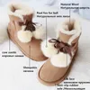 G Zaco Winter Real Sheepskin Bot S Owska wełna wełna Australia Słodka Bow Ball Flat Fur Gril Students Buty 231221