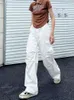 Kvinnors byxor vår sommar retro vit last kvinnor vintage 90s estetiska lösa bruna fallskärmsbyxor kvinnliga hippie breda fickor