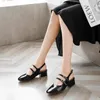 Dress Shoes Maogu 2023 Summer Lolita Mary Jane Red Shallow Mouth Retro Sandals Female Shoe Woman Block Low Heel Pumps Stiletto Heels