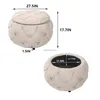 Elegant Beige Round Storage Footstool with Button Tufted Design - Perfect for Living Room or Bedroom - Large and Stylish Home Furniture Piece