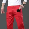 Heren jeans slanke denim broek solide kaki wit rood ontwerp zak elastische mode veelzijdige duurzame rechte regelmatige fit