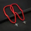 Naszyjniki wiszące anime One Piece Portgas D Ace Red Beads Naszyjnik Choker White Broda Wisiorki