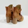 Buty 222 Summer Kobiety kostki czarne grube obcasy skórzane metalowe kowbojskie buty okrągłe palce western krótkie botki buty damskie buty