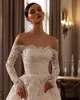 Boho Lace Wedding Dresses Off Shoulder Long Sleeve A Line Bridal Gowns Vestido Novia Backless Beach Summer Bride Dress 2 Pieces