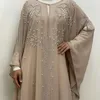 Roupas étnicas embelezadas com capuz de pérolas abaya eid shinestone bat manga quimono o leste do leste do leste do leste de capuz