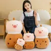 Cute Boba Milk Tea Pig Plushie Toy Soft Animal Stuffed Toys Taste Milk Tea Hug Pillow Doll Balls Tea Cup Cushion