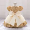 Girl's Dresses Big Bow Gold Sequins Party Baby Girls Dress Toddler Tutu Lace 1st Birthday Princess Dresses For Girl Wedding Prom Christmas GownL231222