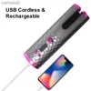 Hair Curlers Straighteners Cordless Auto Rotating Ceramic Hair Curler USB Rechargeable Automatic Curling Iron LED Display Temperature Wave Curler StylerL231222