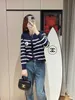 Women's Sweaters designer CE new contrasting striped round neck cardigan with single breasted lock edge and open front design ture letters on the chest for women