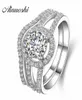 Ainuoshi Luxury 1 Carat Women Congagement Rings Set 925 Сплошные серебристые серебряные гало -баг.