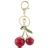 Red Cherry Keychain Keyring Crystal Rhinestone Bag Pendant Cute Cartoon For Car Women Key Chain Ring Holder Jewelry DK364 231222
