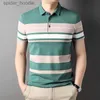 Herrpolos herrskjortor korea man skjortor sommar randiga tryckknappkläder affärsstil streetwear kort sling t-shirt l231222