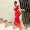 2024 Aso ebi prom -jurken voor zwarte vrouwen Mermaid Illusie Sheer Neck Gericht kant Elegante avondjurken voor speciale gelegenheden Tweede receptie Gala -jurken ST689