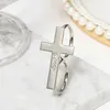 Personalisierte zwei Finger Doppelkreis Kreuzmustern benutzerdefinierter Name Ring Edelstahl Frauenschmuck 18k Gold plattiert Jesus Souvenir 231221